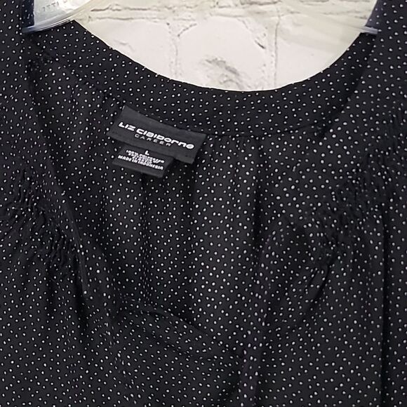 Liz Claiborne Career Black Polka Dot Tassel Tie Flutter Sleeve Chiffon Blouse - Picture 4 of 10